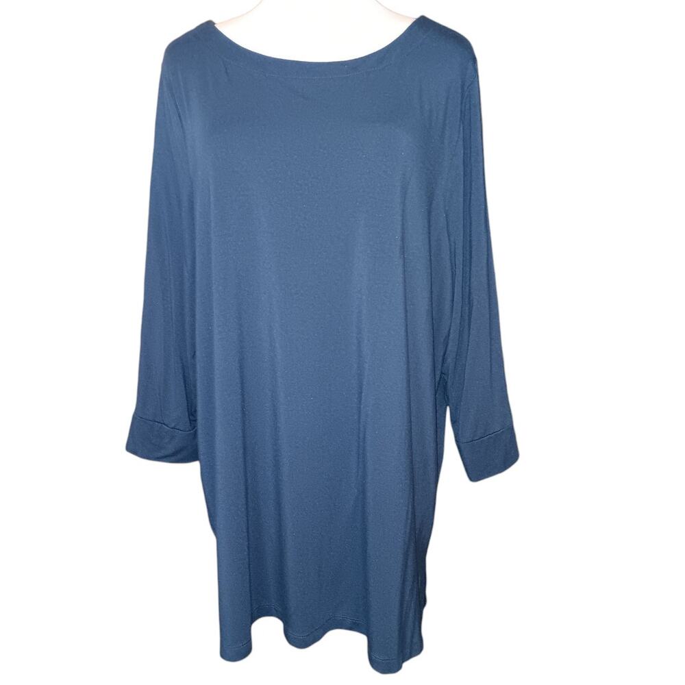 CHICO'S 3 Long Tunic Top Modal Knit Shirt XL Blue Stretchy Casual Work‎ Travel